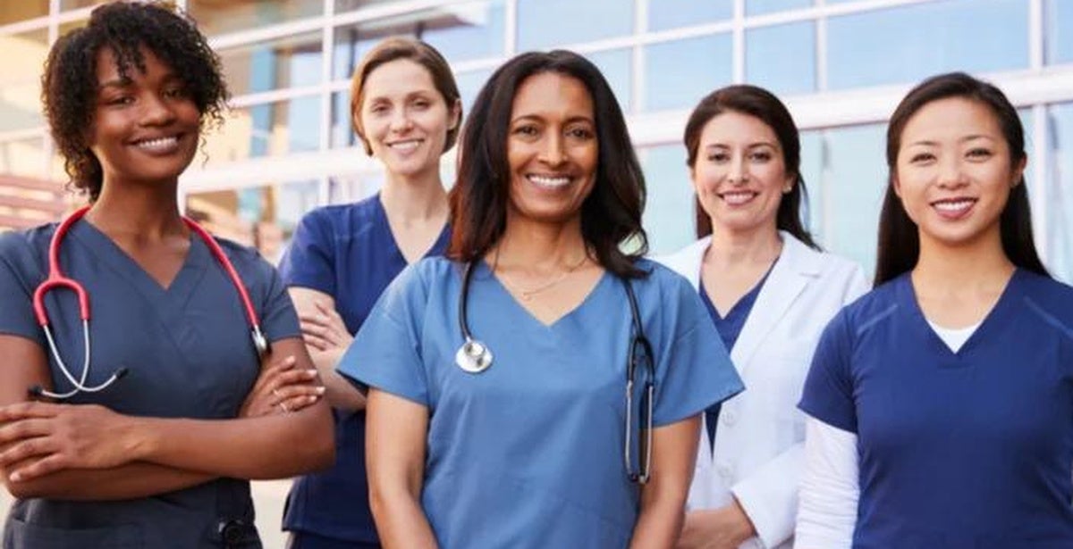 Group of ethnically diverse nurse practitioners and nurses